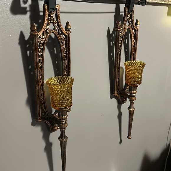 Vintage Dart Coppercraft MCM 70’s wall sconces amber glass votive candle holders - Picture 10 of 15